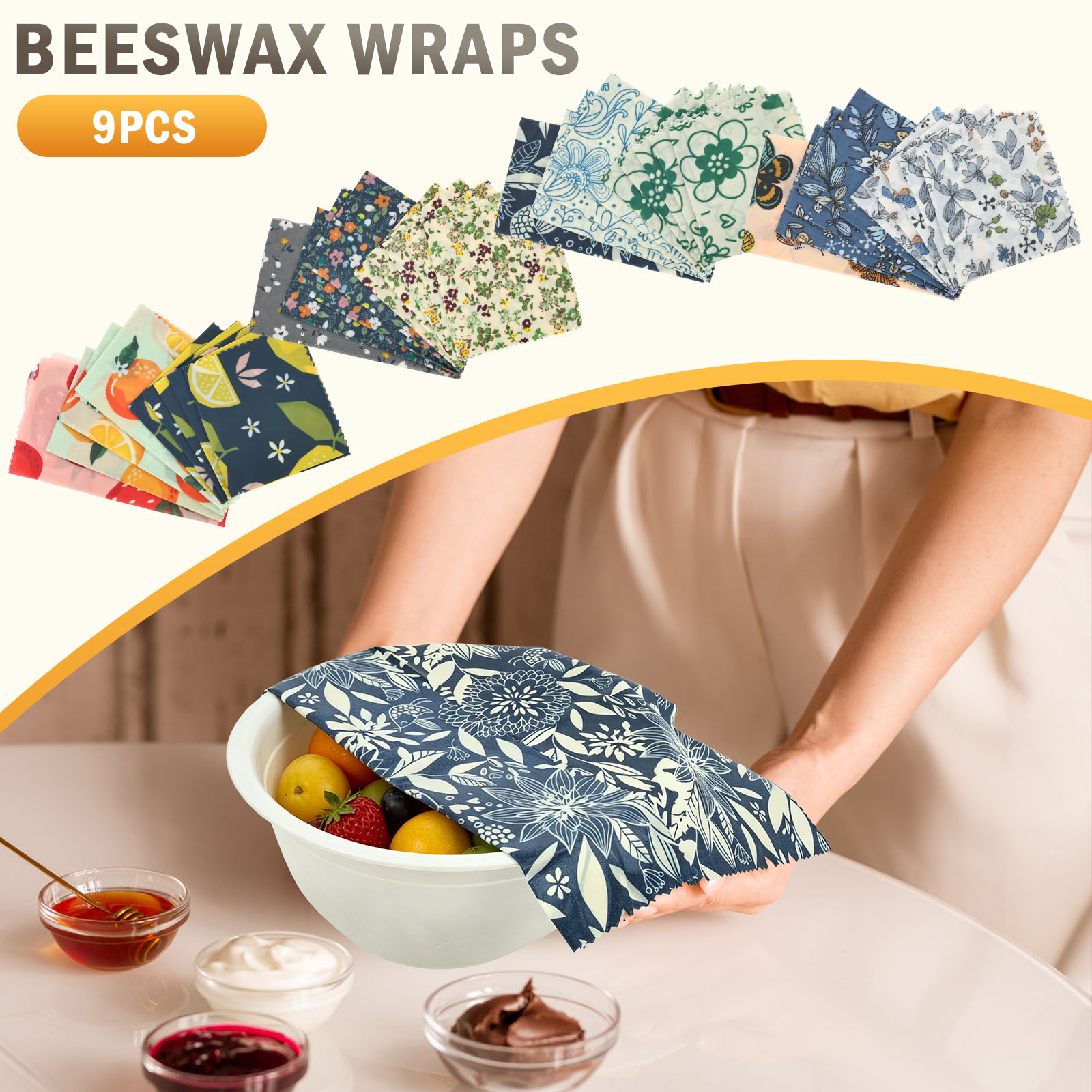 Beeswax Food Cover - 9 Pcs Organic Beeswax Wrap Reusable